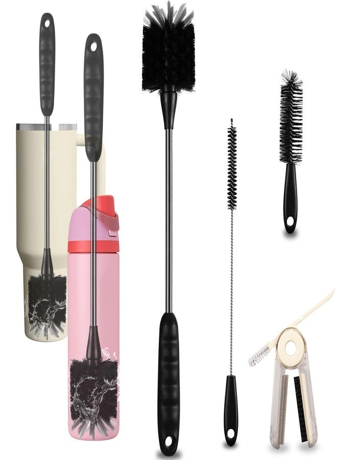 Dosanlues Bottle Brush Set 4 Pack - 15 Inch Long Handle Bottle Brush Cleaner with Stainless Steel Shaft, Straw Cleaner Brush and Lid Brush for Bottles, Thermos, Glasswares, Mugs, Cups, Tumblers - Image 1